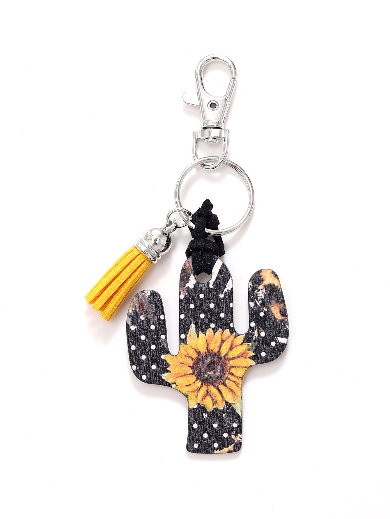 Leopard Flower Wooden Cactus Keychain - Unique and Stylish Accessory - Image 3
