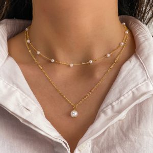Stunning Women's Double-Layer Pearl Tassel Pendant Necklace - Gold Fashion Jewelry