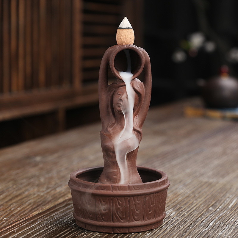 Creative Mermaid Bath Tower Purple Sand Backflow Incense Burner - Aromatherapy Smoke Stove Decoration