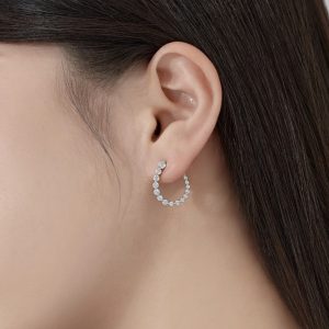 Trendy U-shaped Earrings with Silver S925, White Round Zirconium, and Full Diamond Arrangement