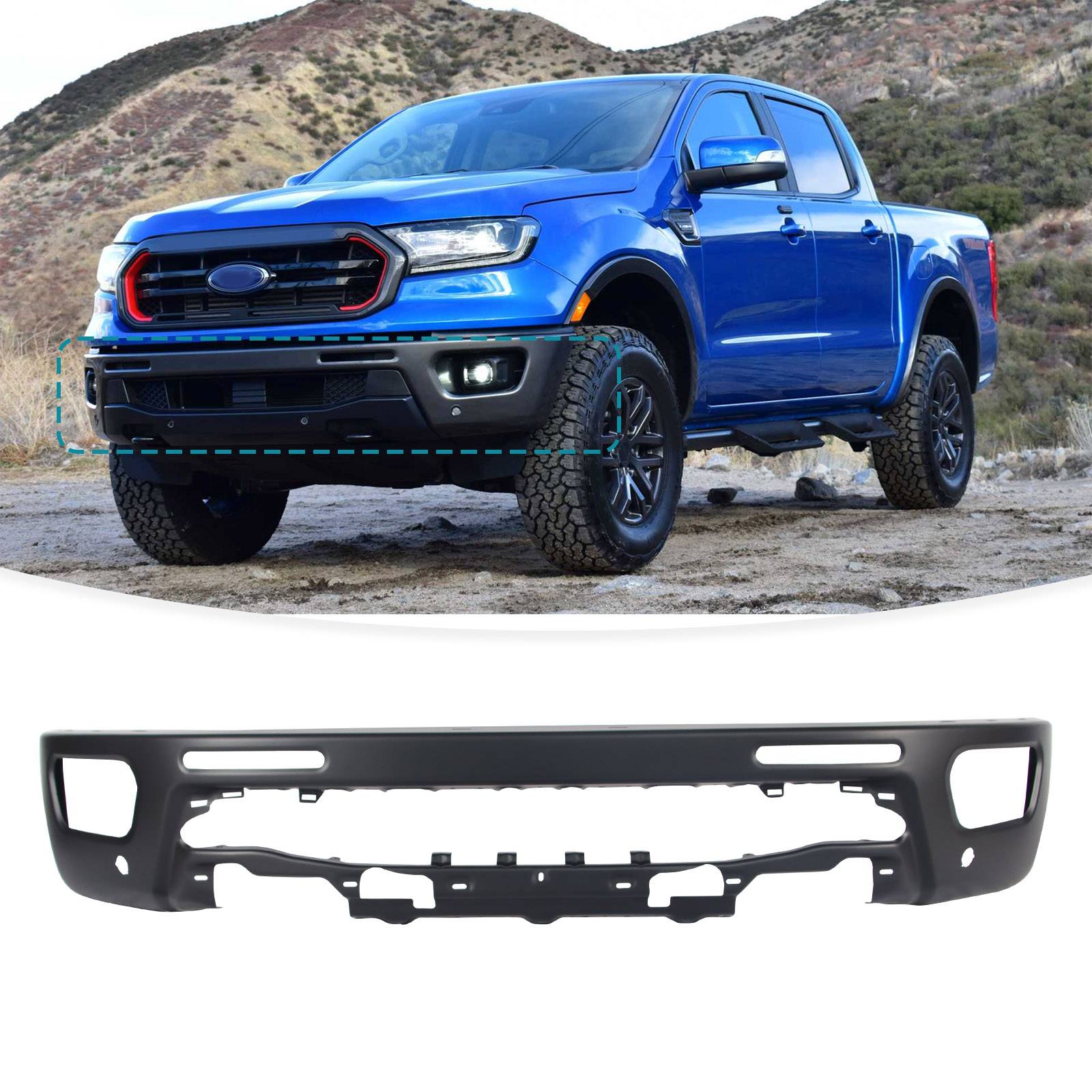 Paintable Steel Front Bumper for 2019-2023 Ford Ranger with Sensor Holes - Durable & Customizable - Image 3