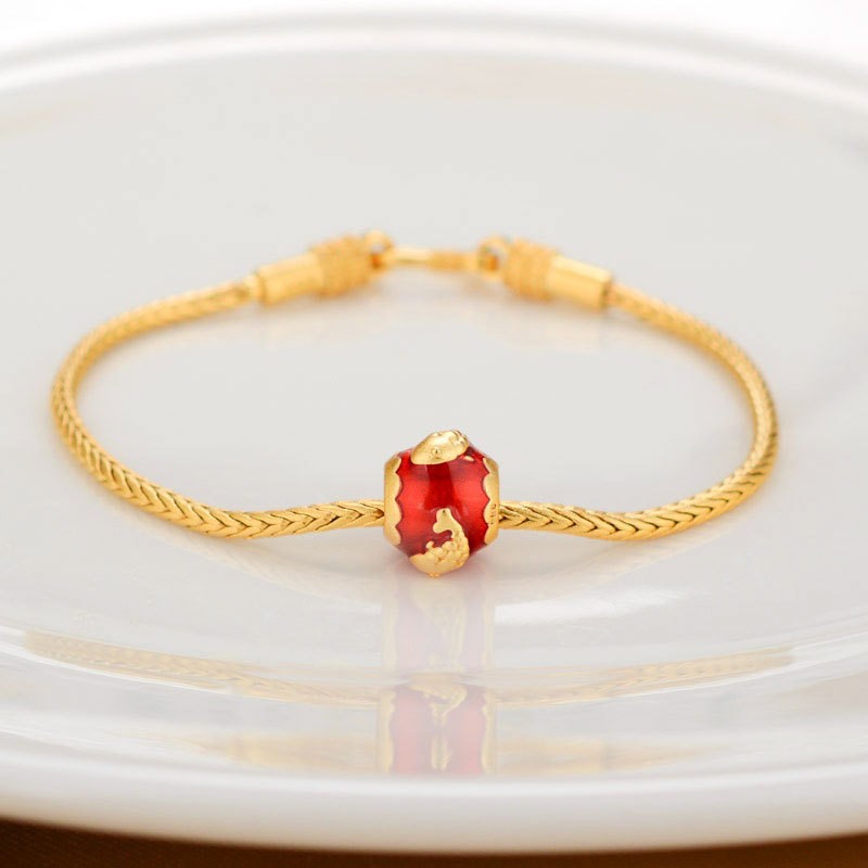 Alluvial Gold Pure Copper Blessing Card Bracelet with Ancient Gold Color Lucky Beads - Image 2