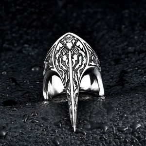 Nordic Amulet Jewelry Raven Ring - Carved Titanium Steel Design