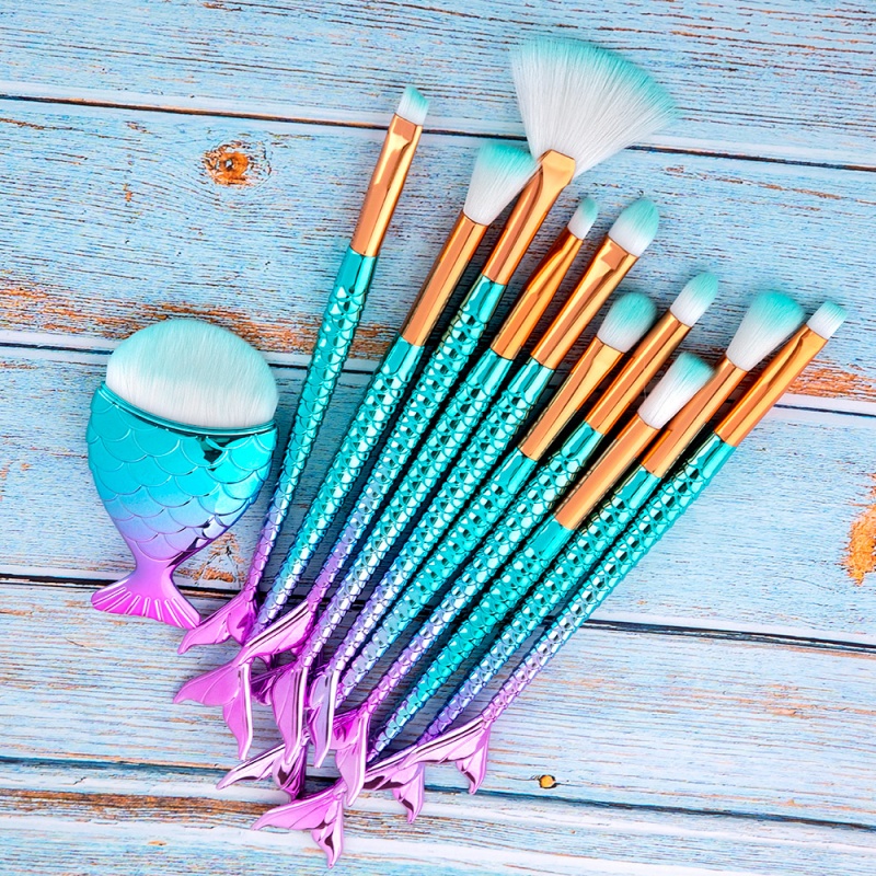 11pcs Mermaid Makeup Brushes Kit for Foundation, Eyebrow, Eyeliner - Maquiagem Maquillaje Essentials - Image 2