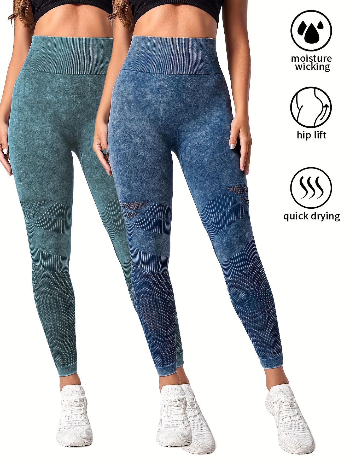 2 Pack Women's High Waist Seamless Sports Leggings with Textured Tummy Control, Wide Waistband Yoga Pants for Booty Lift and Comfort - Image 27