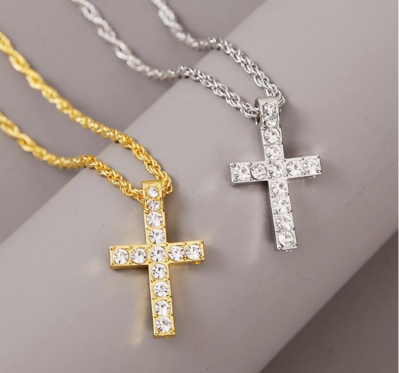 Punk Hiphop Cross Pendant Necklaces for Men & Women - Rope Chain Rapper Jewelry