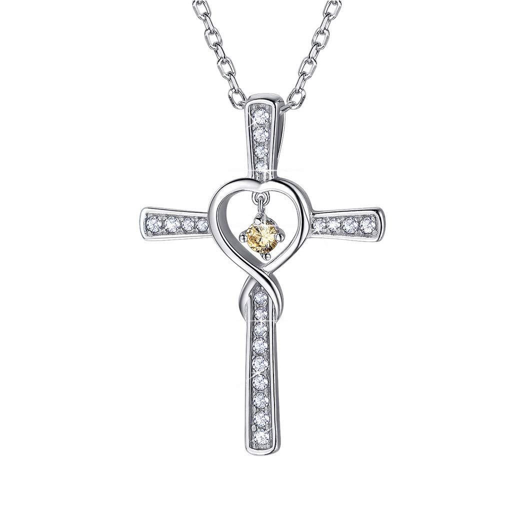 Infinity Love God We Trust Christian Cross Birthstone Crystal Pendant Necklace with Colourful Zircon Heart - Women's Jewelry Collection - Image 2