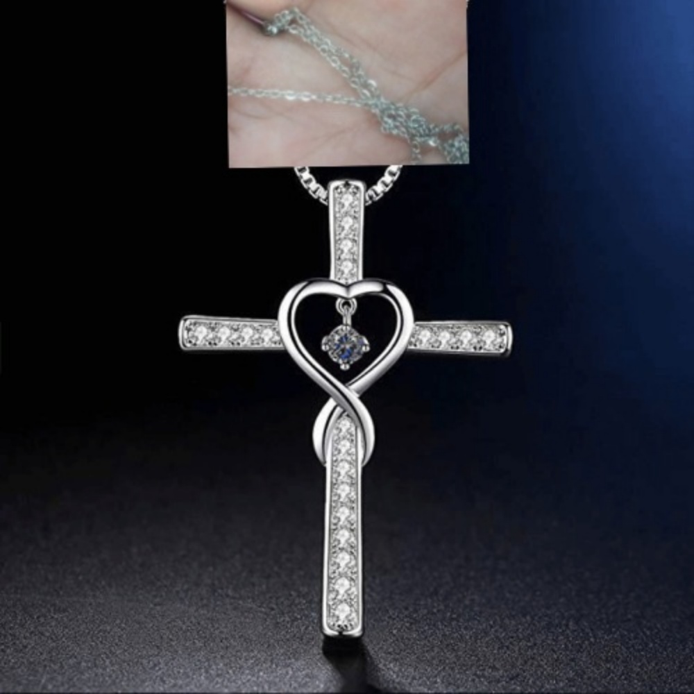 Infinity Love God We Trust Christian Cross Birthstone Crystal Pendant Necklace with Colourful Zircon Heart - Women's Jewelry Collection - Image 7