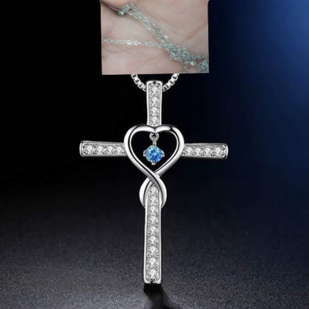 Infinity Love God We Trust Christian Cross Birthstone Crystal Pendant Necklace with Colourful Zircon Heart - Women's Jewelry Collection - Image 9