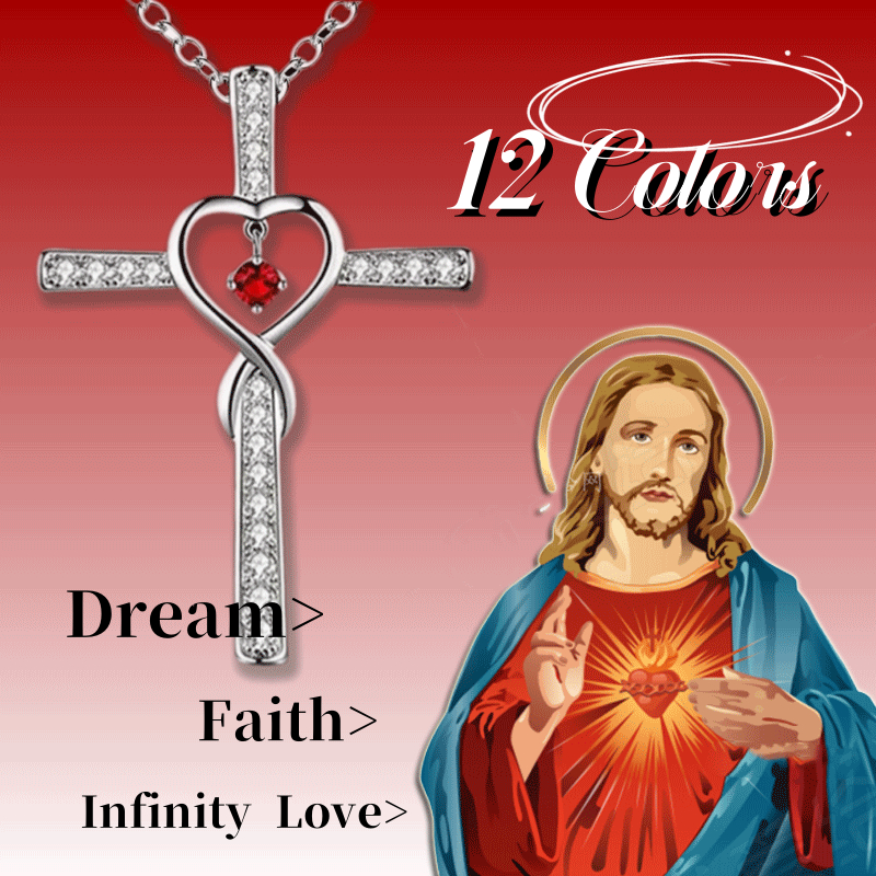 Infinity Love God We Trust Christian Cross Birthstone Crystal Pendant Necklace with Colourful Zircon Heart - Women's Jewelry Collection - Image 11