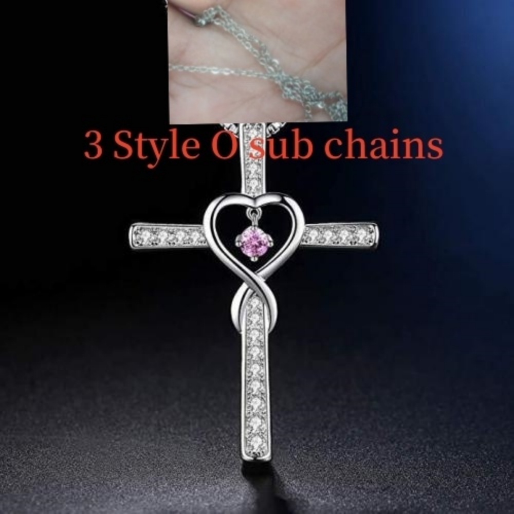 Infinity Love God We Trust Christian Cross Birthstone Crystal Pendant Necklace with Colourful Zircon Heart - Women's Jewelry Collection - Image 12