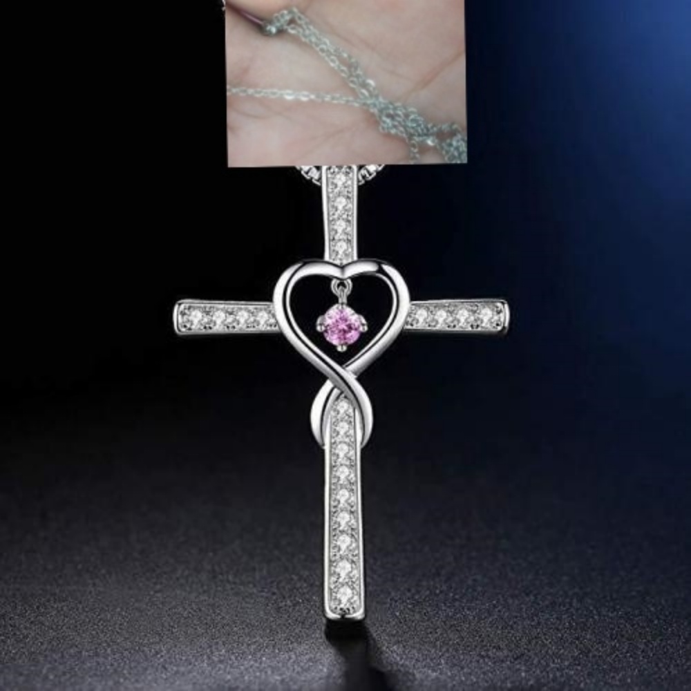 Infinity Love God We Trust Christian Cross Birthstone Crystal Pendant Necklace with Colourful Zircon Heart - Women's Jewelry Collection - Image 13