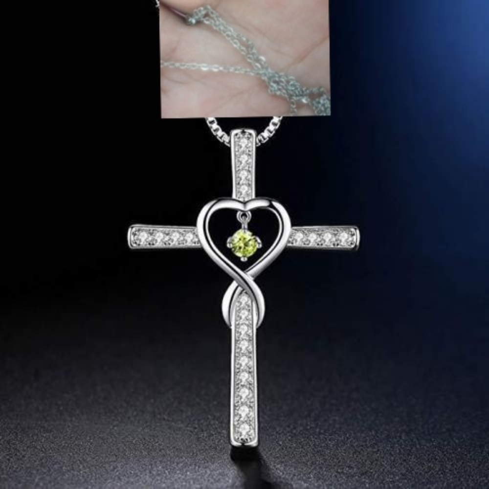 Infinity Love God We Trust Christian Cross Birthstone Crystal Pendant Necklace with Colourful Zircon Heart - Women's Jewelry Collection - Image 15