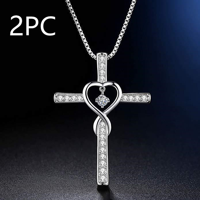 Infinity Love God We Trust Christian Cross Birthstone Crystal Pendant Necklace with Colourful Zircon Heart - Women's Jewelry Collection - Image 25
