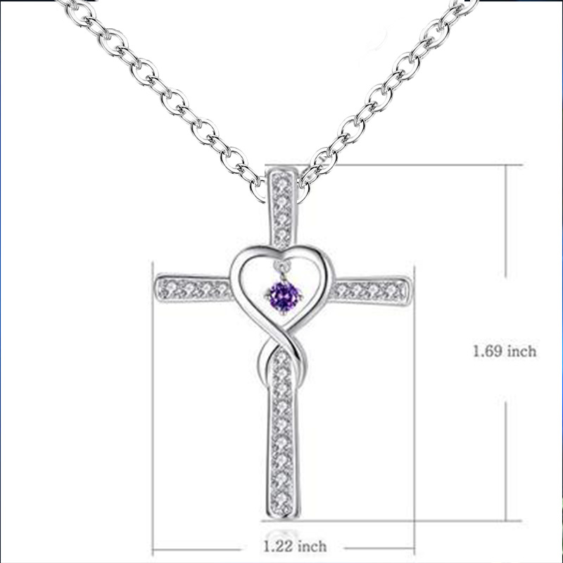 Infinity Love God We Trust Christian Cross Birthstone Crystal Pendant Necklace with Colourful Zircon Heart - Women's Jewelry Collection - Image 26