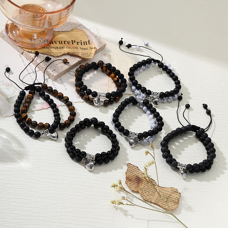 Frosted White Turquoise Heart-Shaped Couple Bracelet - Perfect Gift for Love - Image 4