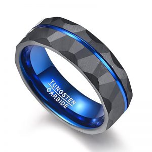 Men's European and American Style Blue Black Tungsten Ring with Flower Sand Surface Plating