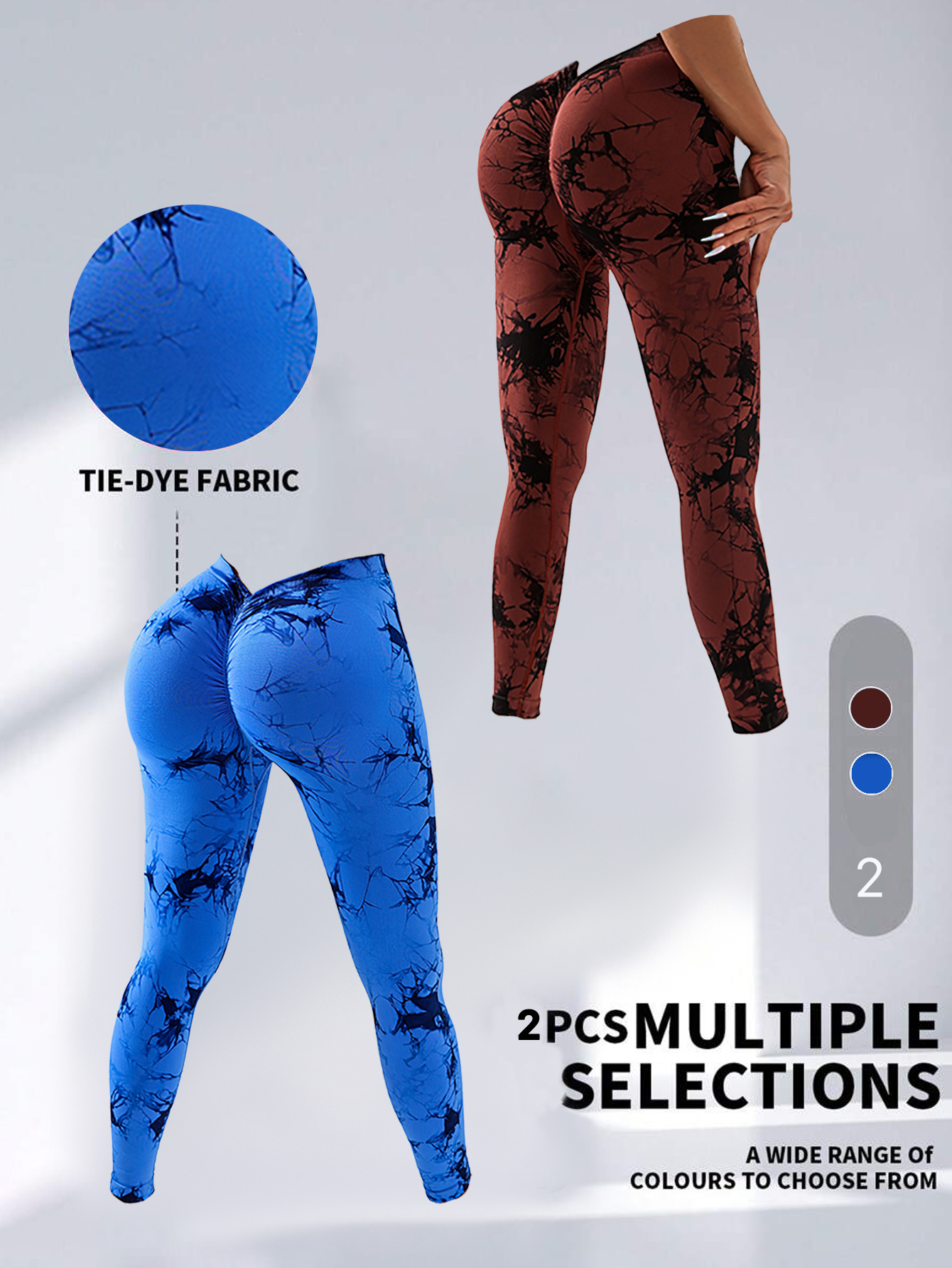 2 Pack Tie-Dye High Waist V-Back Yoga Leggings - Peach Hip-Enhancing Fitness Tights for Sport Style Athleisure - Image 23