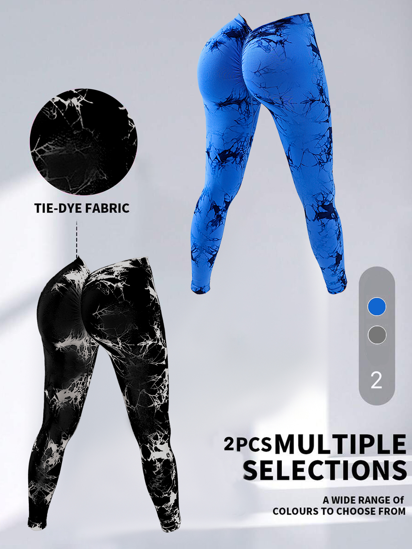 2 Pack Tie-Dye High Waist V-Back Yoga Leggings - Peach Hip-Enhancing Fitness Tights for Sport Style Athleisure - Image 24