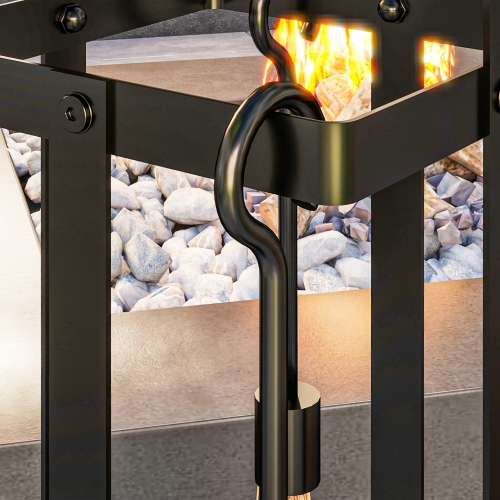 Outsunny 5-Piece Heavy Duty Metal Fireplace Tools Set - Indoor & Outdoor Accessories with Brush, Poker, Shovel, Tongs & Stand, Black - Image 5
