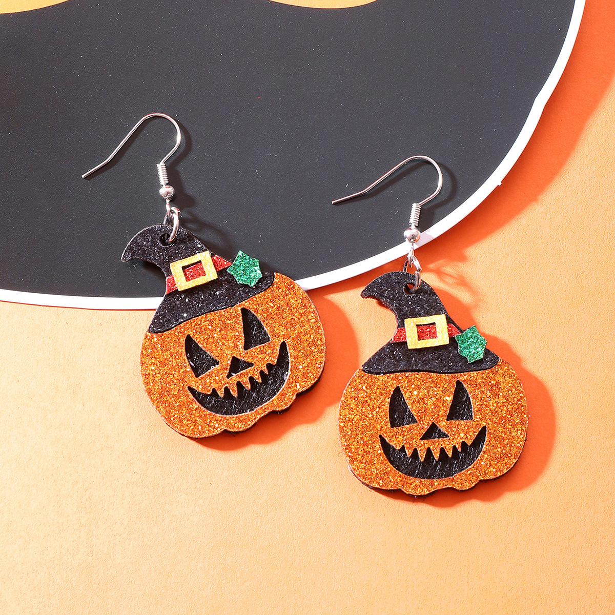 Women's Halloween Pumpkin Hat and Multi-Layer Handmade Frosted Earrings - Image 6