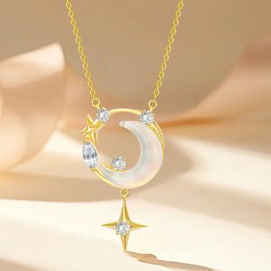 S925 Sterling Silver Star Moon Necklace for Women - Elegant Light Luxury Clavicle Chain