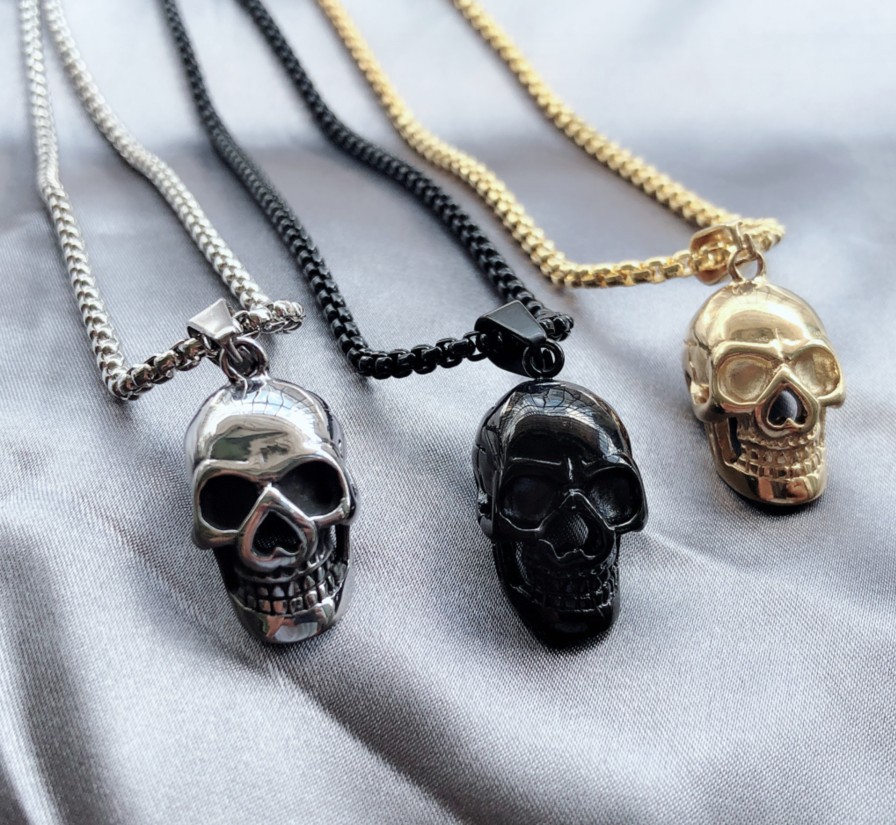 Punk Style Halloween Skull Necklace for Men - Fashionable Titanium Steel Accessories