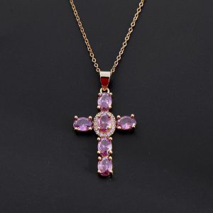Copper Zircon Cross Pendant Necklace - Elegant and Eye-Catching Jewelry
