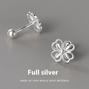S999 Sterling Silver Sweet Flowers Cute Screw Ear Bone Stud Earrings for Women
