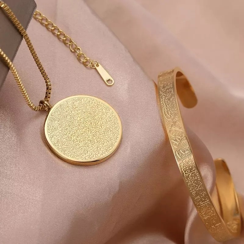Stainless Steel Arabic Disc Necklace and Bracelet Set - Elegant Accessory - Image 7