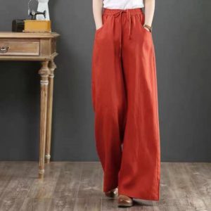 Chic Linen Fabric Women's Wide-Leg Pants for Casual Yoga Sessions