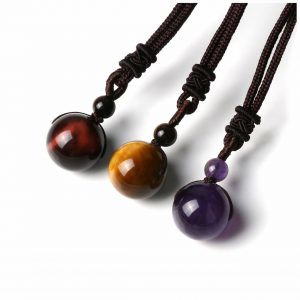 Stylish 16mm Natural Obsidian Pendant Amethyst Necklace for All Genders