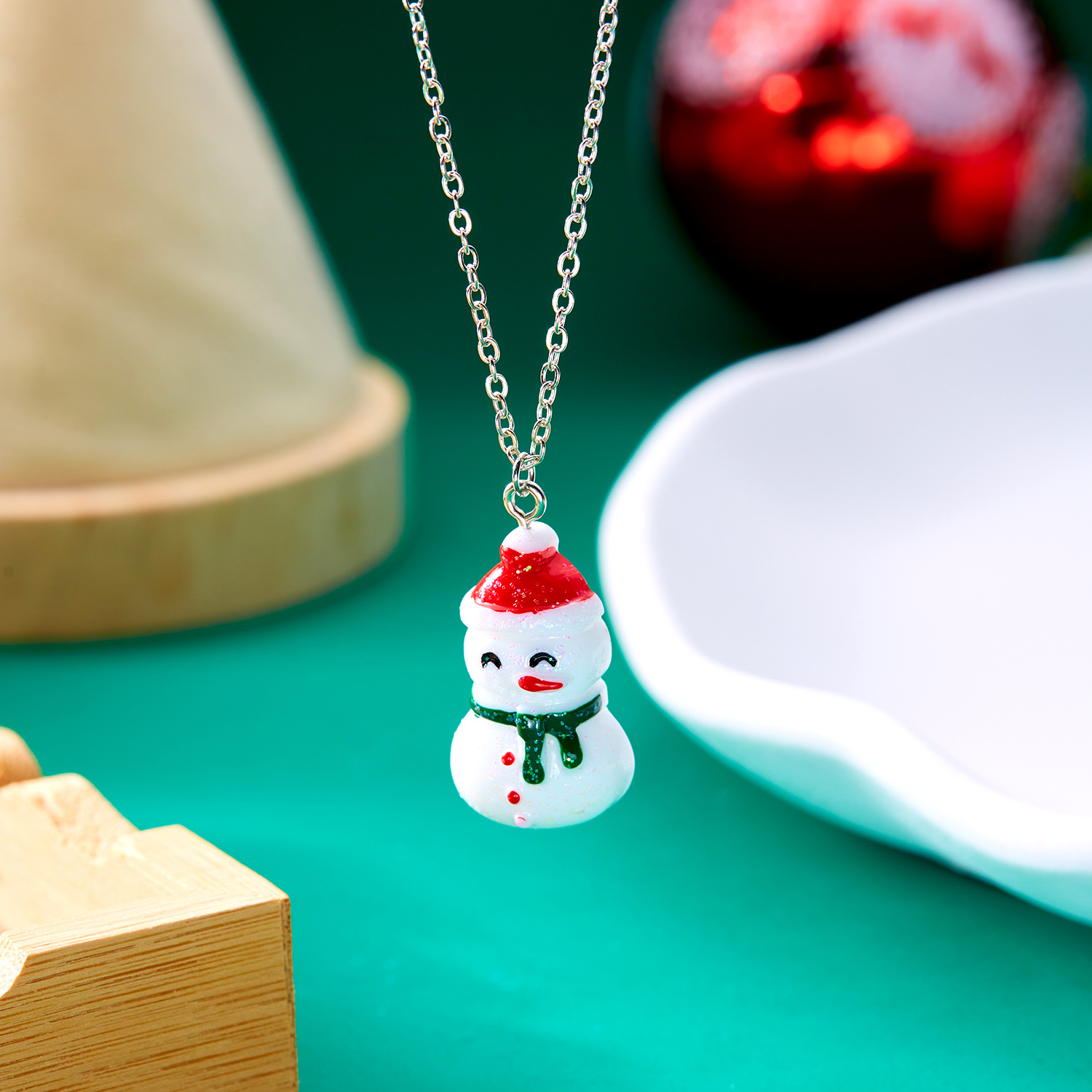 Adorable Cartoon Resin Necklace Featuring Christmas Snowman & Santa Claus Pendant - Clavicle Chain Jewelry for Women - Image 13
