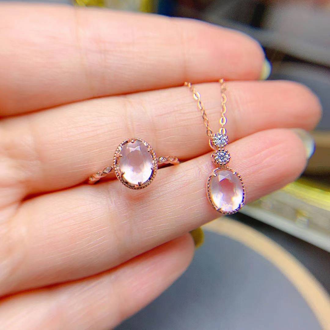 Carved High Definition Color Gemstone Women's Jewelry Ring and Pendant Set - Image 10