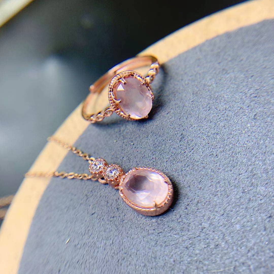 Carved High Definition Color Gemstone Women's Jewelry Ring and Pendant Set - Image 11