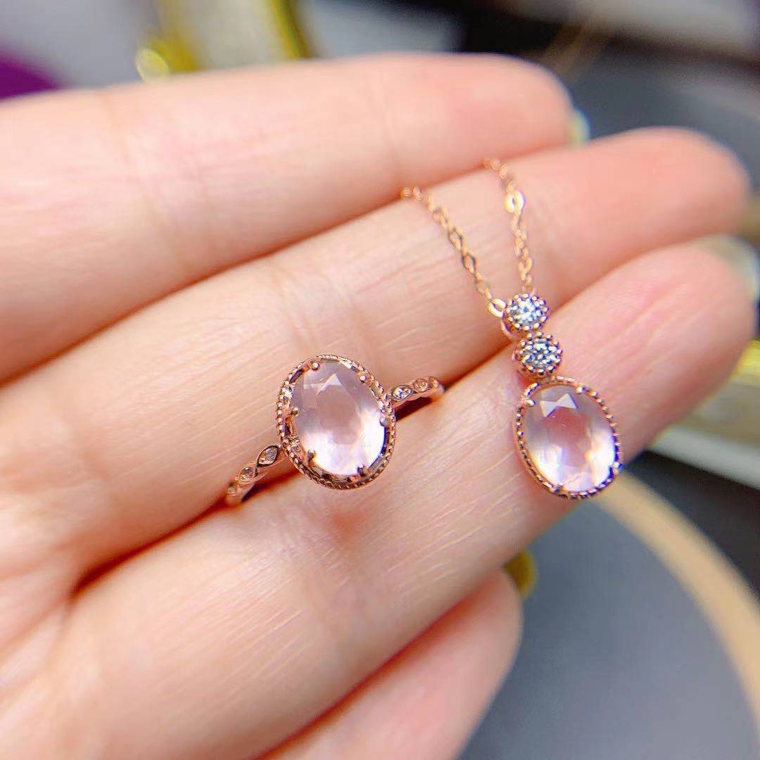 Carved High Definition Color Gemstone Women's Jewelry Ring and Pendant Set - Image 12