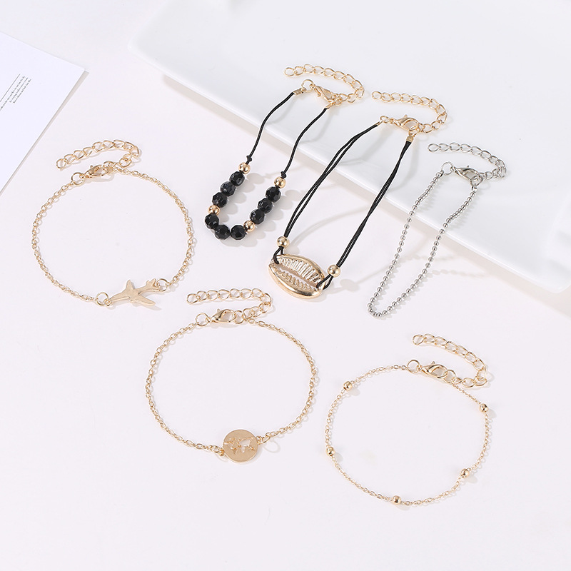 Six-Piece Multi-Layer Bracelet Set with Hollow Map Design - Stylish & Unique - Image 4