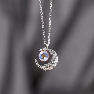 Crescent Moon Diamond Inlaid Necklace - Dream Fall Star Clavicle Chain