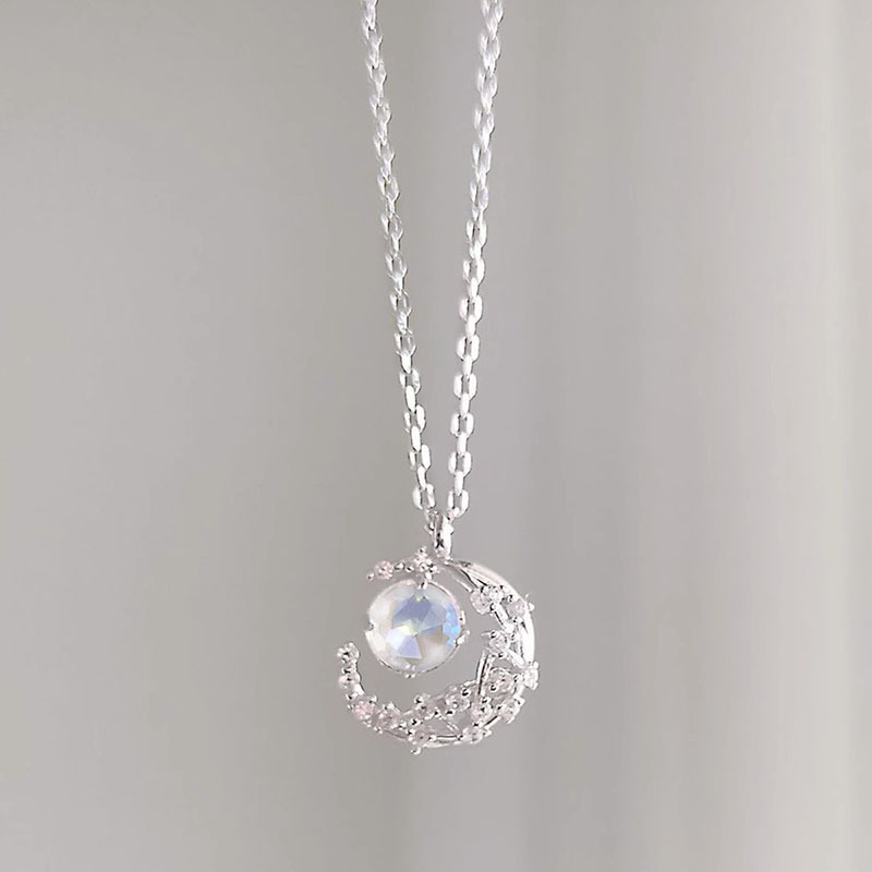 Crescent Moon Diamond Inlaid Necklace - Dream Fall Star Clavicle Chain - Image 5
