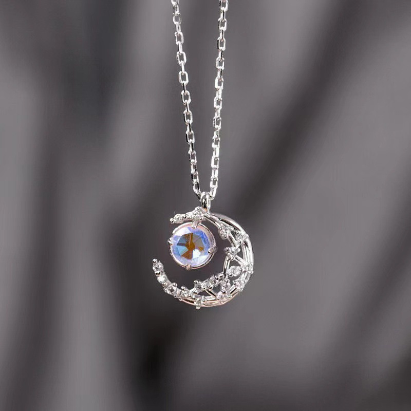 Crescent Moon Diamond Inlaid Necklace - Dream Fall Star Clavicle Chain - Image 6