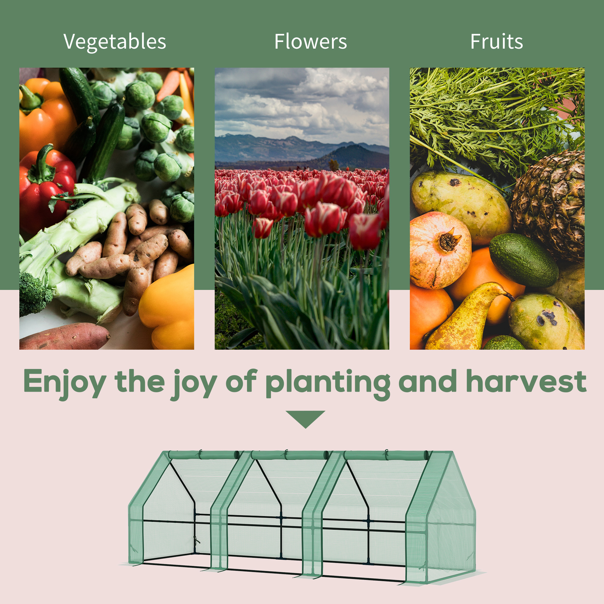 Large Portable Greenhouse 9'L X 3'W X 3'H with Zipper Doors - UV Resistant PE Cover for Outdoor Plants - Image 6