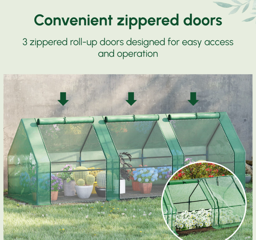 Large Portable Greenhouse 9'L X 3'W X 3'H with Zipper Doors - UV Resistant PE Cover for Outdoor Plants - Image 7