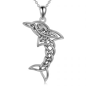 S925 Sterling Silver Dolphin Pendant Necklace with Celtic Knot Design