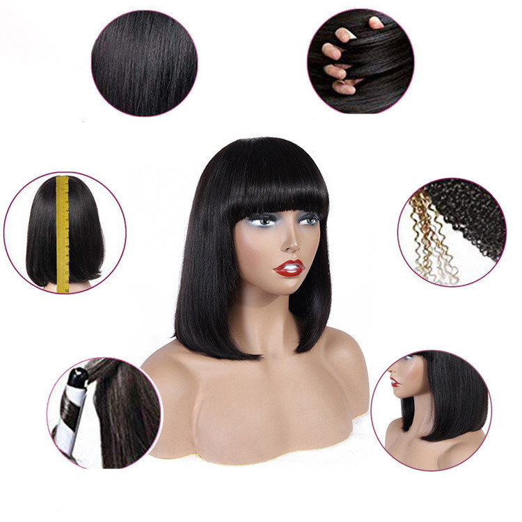 Natural and Realistic Human Hair Bob Wig Headgear with Woven Top Heart - Image 3