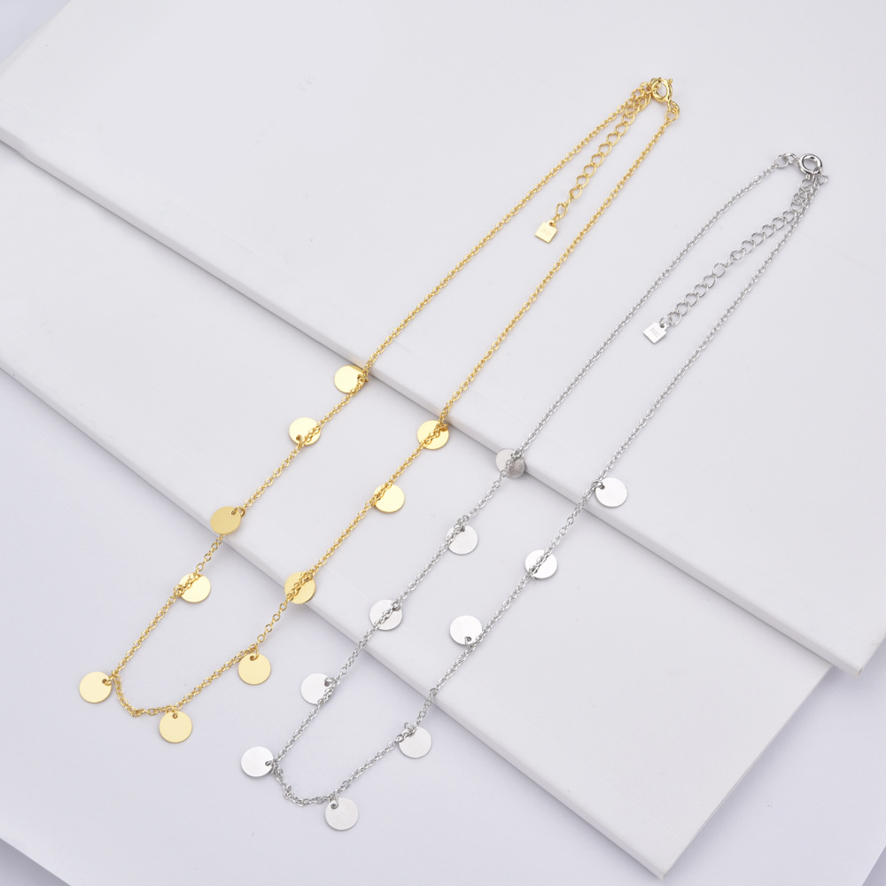 Sterling Silver Small Round Slice Ornament Necklace - Simple Clavicle Chain Decoration for Elegant Style - Image 9