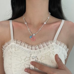 Blue Five-Point Star Beaded Stitch Necklace - Stunning Handmade Jewelry