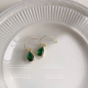Elegant Emerald Drop-shaped Zircon Earrings - Light Luxury Jewelry