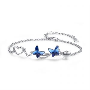 925 Sterling Silver Butterfly Pendant Bracelet with Blue Cubic Zirconia Jewelry