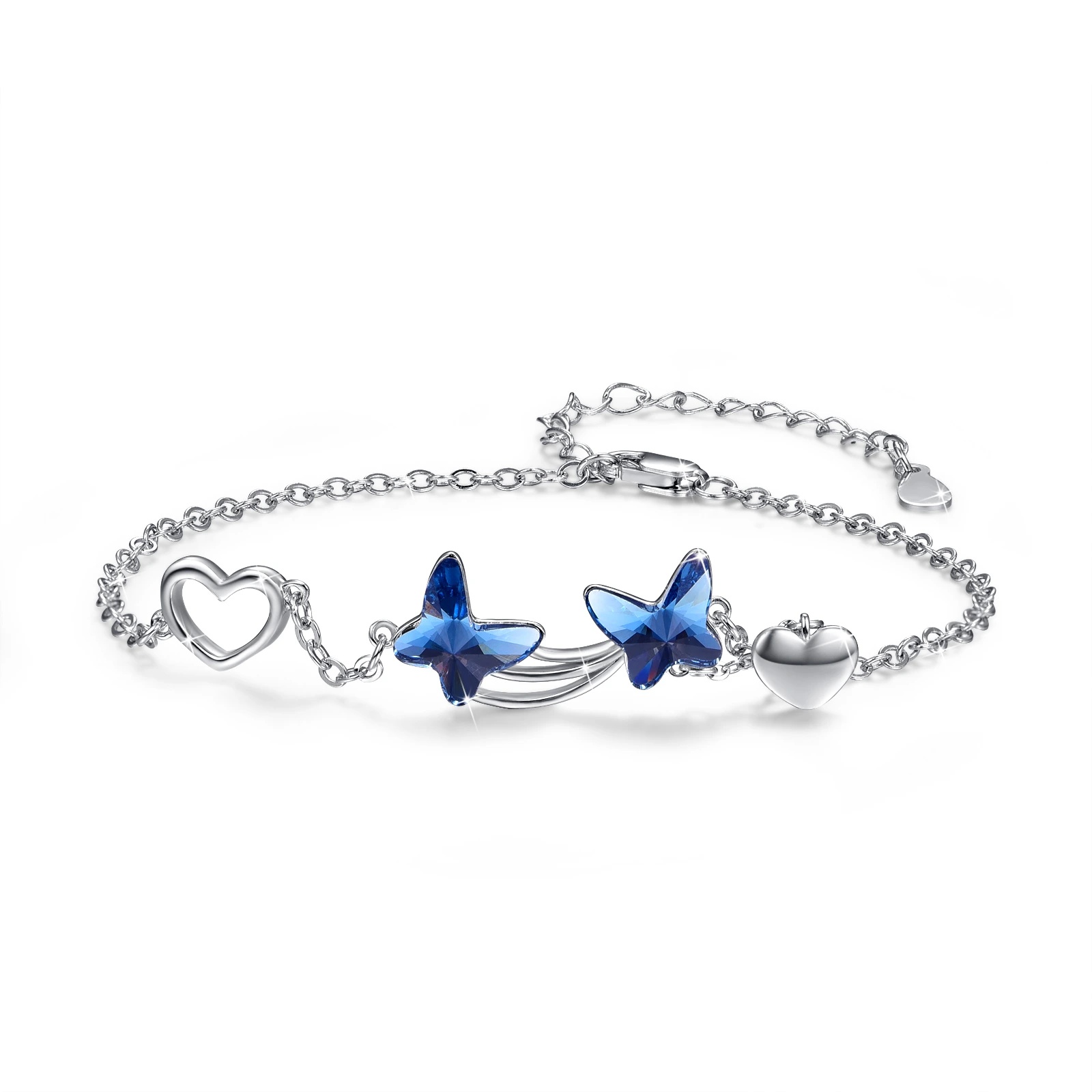 925 Sterling Silver Butterfly Pendant Bracelet with Blue Cubic Zirconia Jewelry - Image 5
