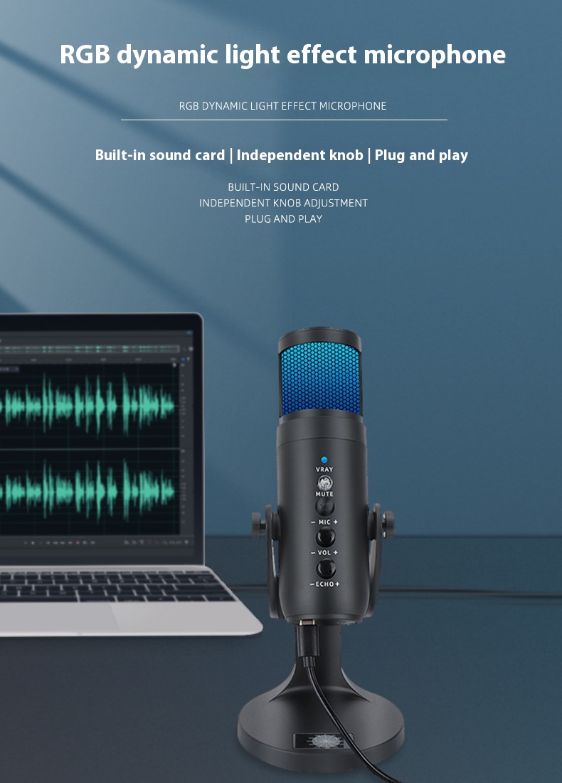 RGB Colorful Breathing Ambient Light USB Condenser Microphone for Stunning Audio